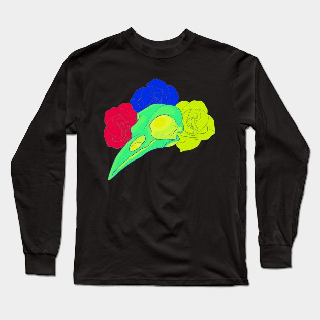 Neon Bird Skull Long Sleeve T-Shirt by CrossfireCreations